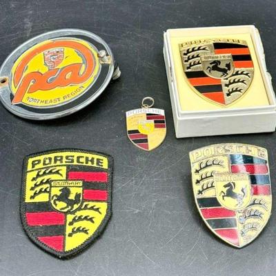 (2) Vintage Porsche Hood Crests (1) PCA Emblem, (1)Porsche Keychain & (1) Porsche Patch
