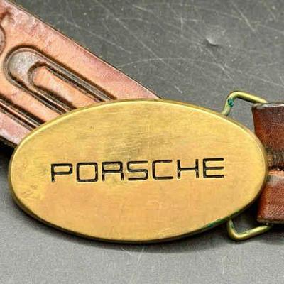 Porsche Solid Brass Belt Buckle & Leather Belt
