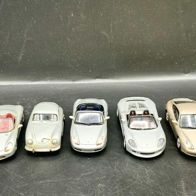(5) Silver Porsche Toy Cars
