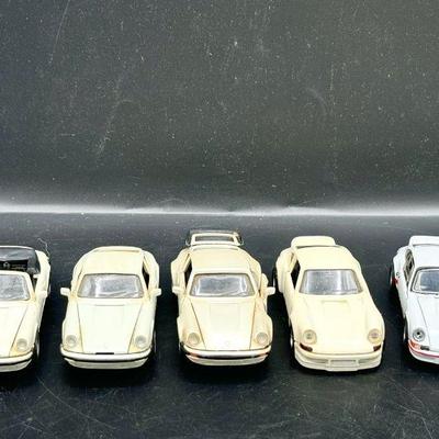 (5) Light Colored Porsche Metal Toy Cars
