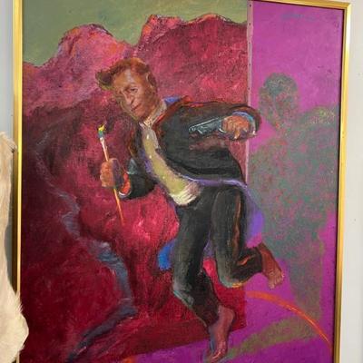 Jonathan Sobol, "The Artist Armed & Dressed to Kill," 1993. 60x50 Oil Jute
