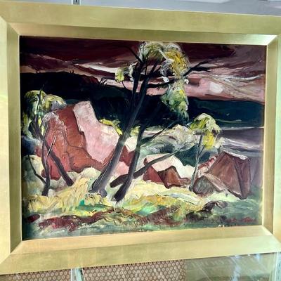 Doel Reed, "Untitled (Trees and Rocks)," 1949, original oil on canvas. 23 1/4" x 30 5/8"; 32 3/8" x 39 3/4"...