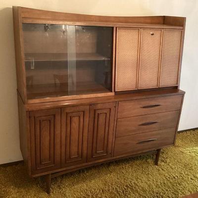JEHA718 Mid Century Modern, Sculpta Broyhill “Premier” 2 Pc Hutch	Very cool, possibly teac, storage hutch. Comes in two pieces measures...