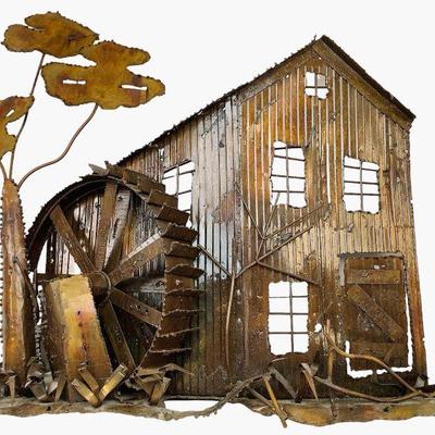 DEJE609 1970’s Enesco Imports 3D Metal Sculpture	This lot includes a 1970's Old Criss Mill, metal sculpture.(23.125x...
