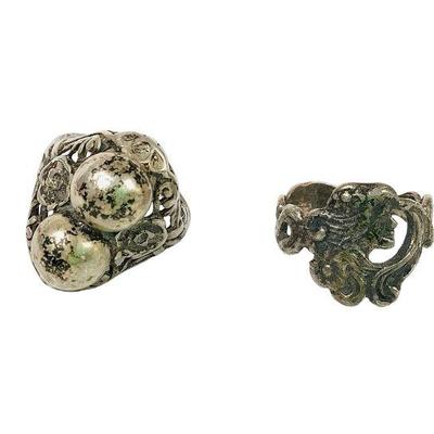 LYZE228 Antique Art Nouveau & Victorian Sterling Rings	One of the rings is stamped Sterling. Sizes 7 & 5
