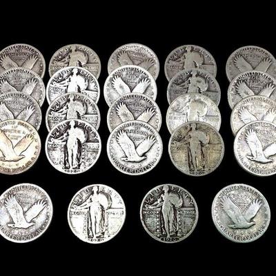 ALSH238 Mixed Dates Standing Liberty Quarters Set #2	24 standing Liberty Quarters, some dates visible.
