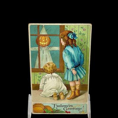 KIHE906 Antique 1910 Brown & Woodley Ghost Pumpkin, Halloween Postcard	Wonderful Halloween Greetings, very old postcard. Made in...
