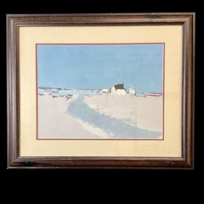 ROHU526 Framed Unsigned Beach Scene	Reproduction of modern watercolor beach scene. Double matted in wooden frame. 23"x19"....