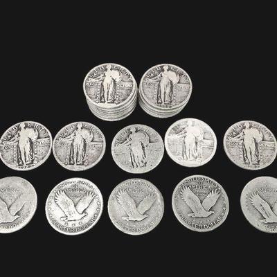 ALSH237 Mixed Dates Standing Liberty Quarters Set #1	24 Standing Liberty Quarters, some dates visible.
