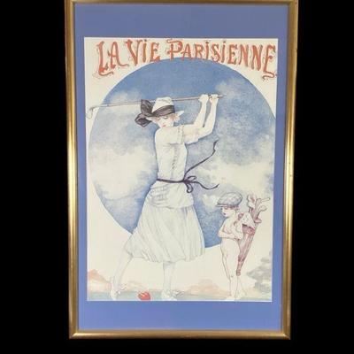 ROHU527 Framed “La Vie Parisienne”	Framed art nouveau Golf poster "la vie Parisienne". Matted and framed. Some scratches on...