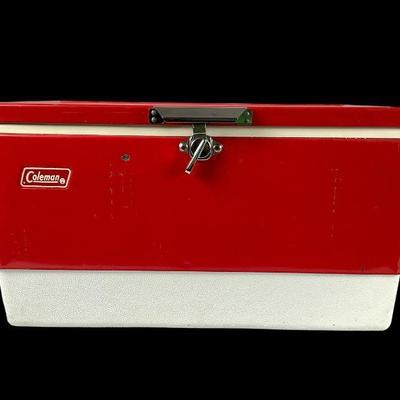 MANA212 1970’s Red Coleman Metal Ice Chest	Coleman Ice chest with removable compartment. Ice chest does have some minor scratches and...
