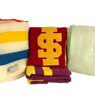 SAAL612 Vintage Wool Blankets	This lot includes four vintage wool blankets, including a school game blanket made by art craft in...