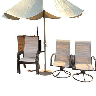 JEHA314 Martha Stewart Patio Furniture	Lot includes:  Umbrella with Stand , 4 Chairs and 2 Swivel Chairs.
