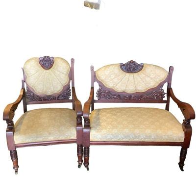IRGR312 Antique Settee With Matching Chair From Hartford Connecticut	Furniture has been in the hands of a single owner.  Settee is...