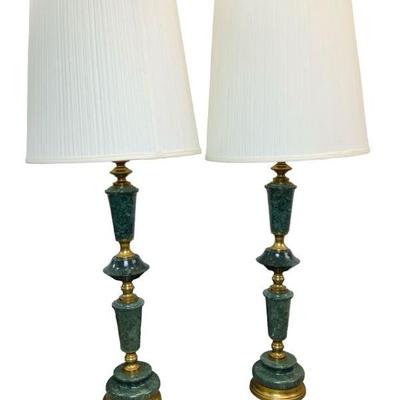 MANA603 Honi Chilo Lamp Set	This lot includes two Honi Chilo with gorgeous stone and marble, lamp set.(38"x5.75"without...