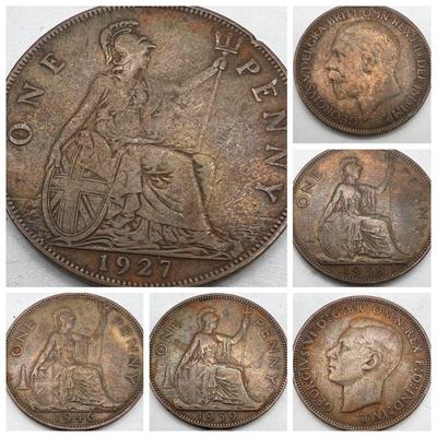 (4) Great Britain George V & VI 1” Pennies 1927-1946
