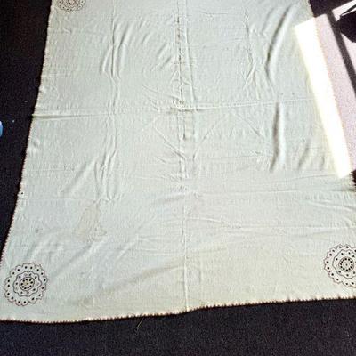Vintage Hand-stitched Wool Blanket With Floral Embroidery
