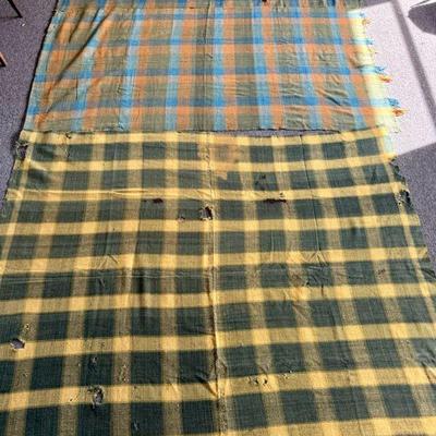 (2) Vintage Checker Pattern Plaid Wool Blankets

