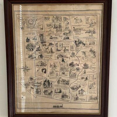 Fascinating Connecticut Map, Framed
