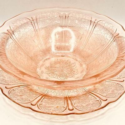 Bright Pink Depression Glass Bowl & Platter
