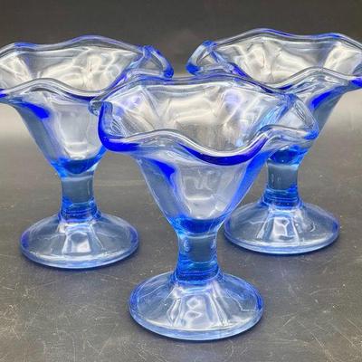 (3) Royal Cobalt Blue Italian Sundae Glasses
