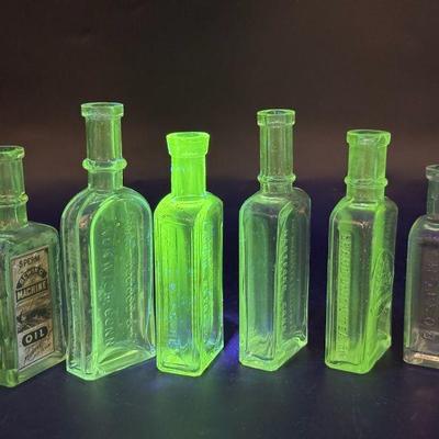 (6) Antique UV Reactive Recrangular Bottles
