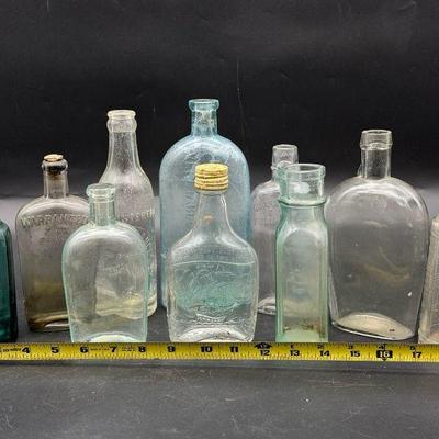 (10) Clear/Blue Antique Glass Bottles
