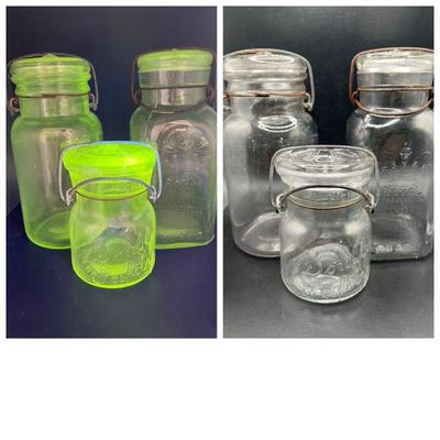 (3) Old Mason Jars Glowing in 365nm Black Light
