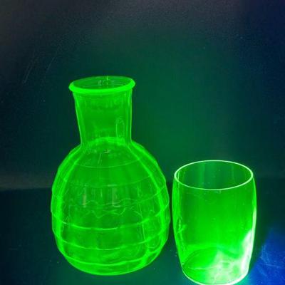 Hocking Uranium Glass Art Deco Optic Tuble Up Decanter
