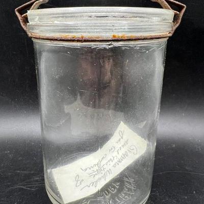 Old Glass Victory Canning Jar with Charming Historical Note
