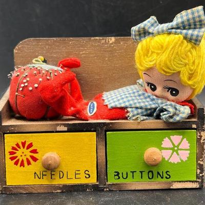 Rare 1970’s Napco Sewing Box with Pincushion & Drawers
