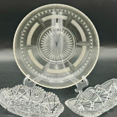 (3) Gorgeous Vintage Dishes feat. Deep Cut Relish Dish
