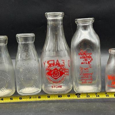 (5) Vintage Milk Bottles
