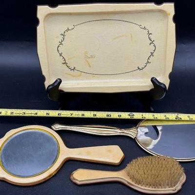 Vintage Ladies Hand Mirrors & Vanity Tray & Brush
