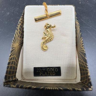 22 Karat Gold Plated Seahorse Tie Tack
