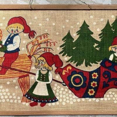 SWEDISH WALL HANGING OF CHILDREN IN SLEIGH
