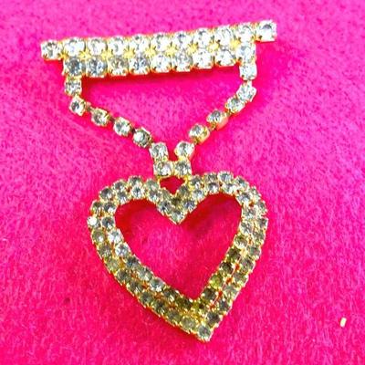 Green & Clear Rhinestones HEART PIN
