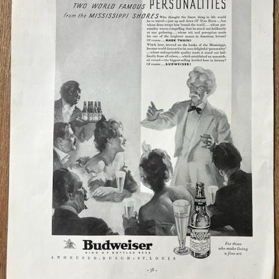 Unique BUDWEISER Advertisement featuring MARK TWAIN

