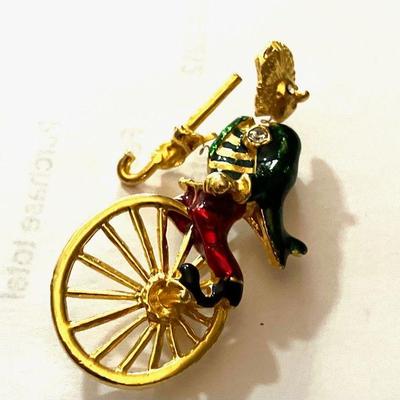Bobble Head Clown on High Wheel Bicycle Pin
