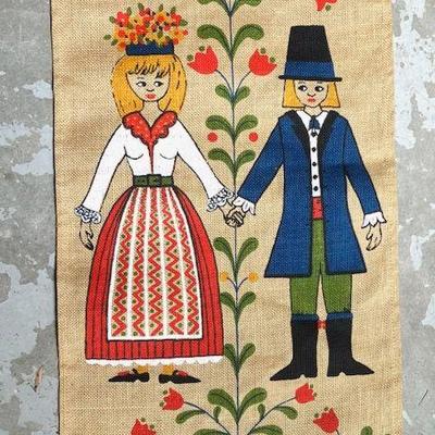 Artist Signed Swedish Wall Hanging of the Happy Couple
