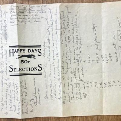 One Man's Unfortunate Day at the Races written on the racing sheet
