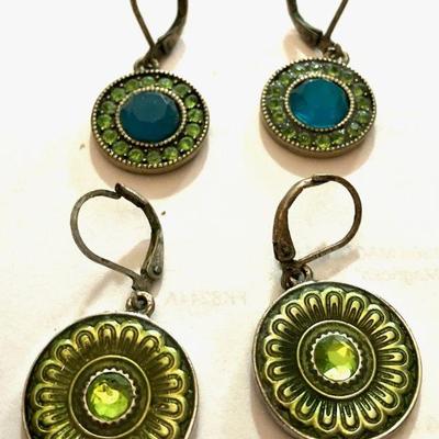 Two (2) Pairs of Pierced Colored Rhinestone Earrings
