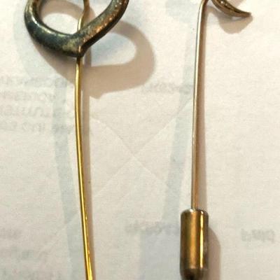 Two (2) Stick Pins - One with Heart & One with Crescent
