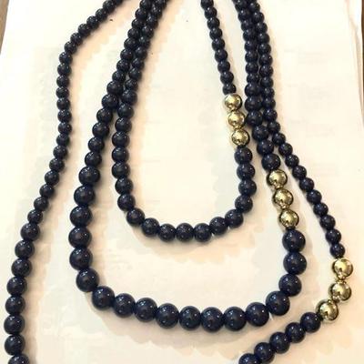 Triple Strand Necklace with Golden & Black Beads
