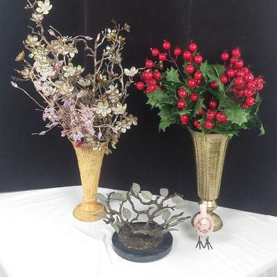 Bronze Bowl Base, Vases with Faux Flowers, Decorative Balls & Ornaments