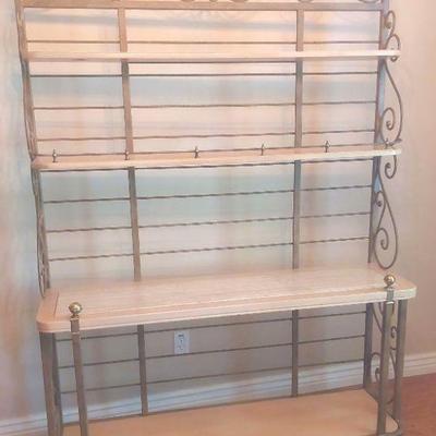 Iron Baker's Rack with Brass Accents and Natural Stone Inlay