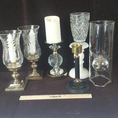 Candlestick Holders, Oil Candle, Alabaster Candle Base, Cut Glass Hurricane
