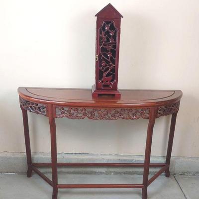 Elegant Carved Console Table with Storage: Half Moon Design