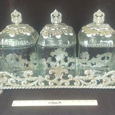 Canister With Metal Lids And Tray