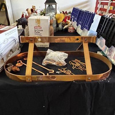 Solid copper hanging pot rack